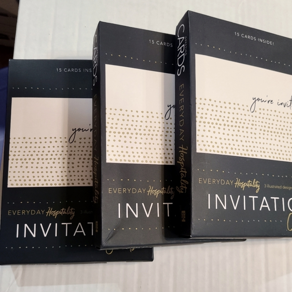 Set of 3 boxes blank invites, invitation cards, Ivory & Gold